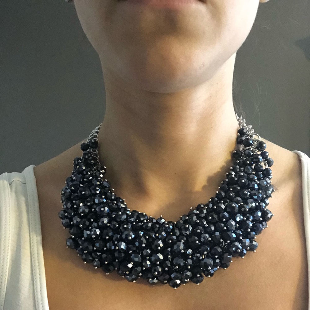 Blue sparkly statement necklace silver
